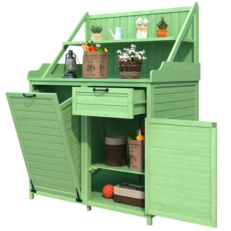 Holz Gartenschrank,Gartenschrank mit Regalen  Outdoor Schrank, Gartenschrank Geräteschuppen Terrassenschrank, Balkonschrank, Gerätehaus, Garten Möbel,Grün