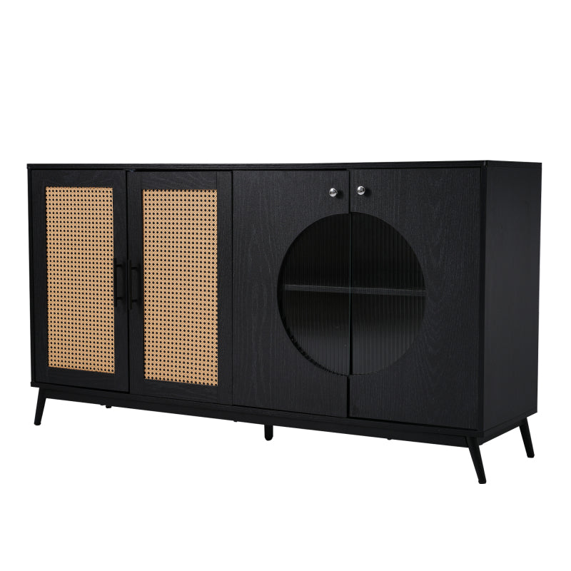 Sideboard mit Glastüren aus Rattan, halbrunde Tür, hochwertige Aufbewahrungsmöbel