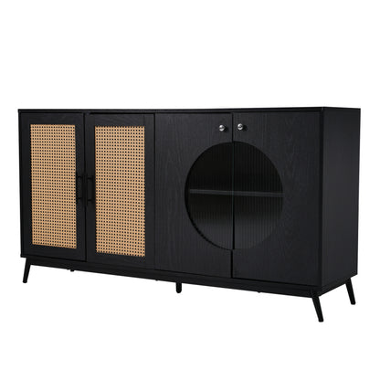Sideboard mit Glastüren aus Rattan, halbrunde Tür, hochwertige Aufbewahrungsmöbel