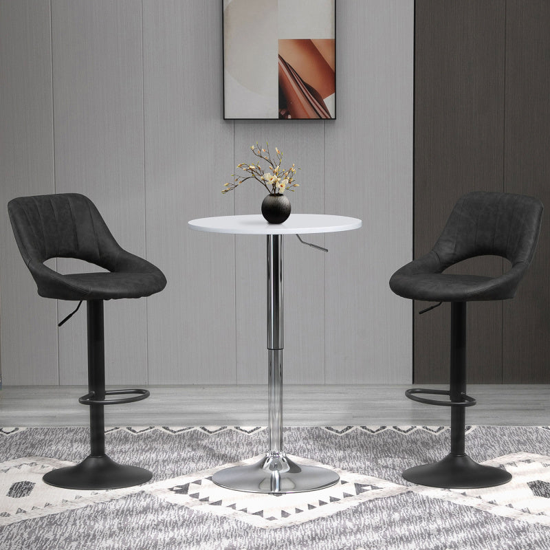 Barhocker-Set 2 drehbare Küchenhocker höhenverstellbar mit Fußstütze in Lederoptik und Metallrahmen, Grau