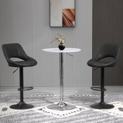Barhocker-Set 2 drehbare Küchenhocker höhenverstellbar mit Fußstütze in Lederoptik und Metallrahmen, Grau