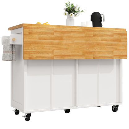 Kücheninsel mit Rollen & Glastüren, klappbare Arbeitsplatte, mobiler Servierwagen mit Schublade & Regal, Küchenwagen Weiß & Holzoptik