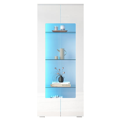 Vitrine LED App-Steuerung, 173 cm, Hochglanz Weiß, Acryl/Glas, Kippschutz