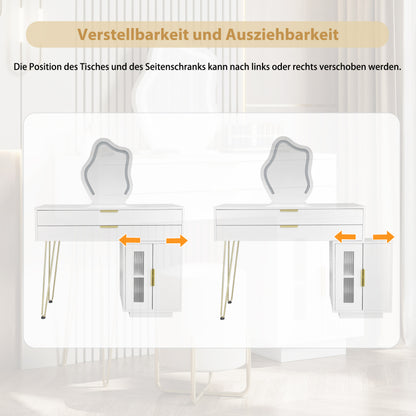 Schminktisch mit LED-beleuchtetem Spiegel, Weißes Schminktisch-Set mit ausziehbarem Design, moderner Kosmetiktisch für das Schlafzimmer  - Maße:B100/H78/T40 cm (ohne Hocker)