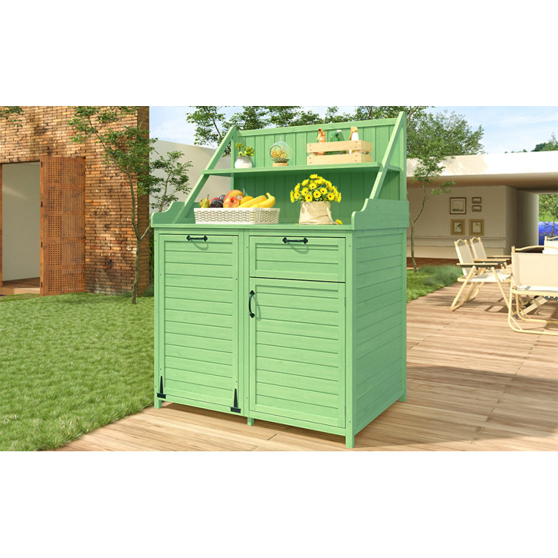 Holz Gartenschrank,Gartenschrank mit Regalen  Outdoor Schrank, Gartenschrank Geräteschuppen Terrassenschrank, Balkonschrank, Gerätehaus, Garten Möbel,Grün
