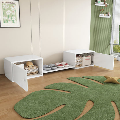 Etagenbett für Kinder, Kinderbett mit Schuhregale und Schließfächer, Bett aufgeteilt in 2 Einzelbetten, Jugendbett, Einzelbett, Weiß, 90x200cm.