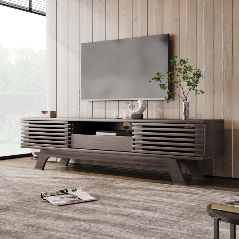 TV-Schrank mit einer Schublade und zwei Türen, TV-Möbel, TV-Panel, TV-Lowboard, TV-Schrank. Einzigartiges Design, Vintage-Holzfarbe.