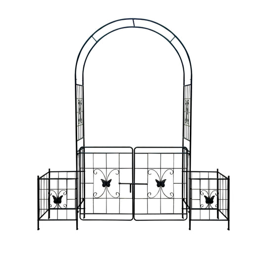 Gartenbogen Arbor Trellis für Kletterpflanzen mit Tor, langlebige Metall Gartenbogen Outdoor Hochzeitsbogen, für Hochzeitszeremonie Party Pflanze Klettern Rose Reben Rasen Innenhof Schwarz, 7,15 Fuß