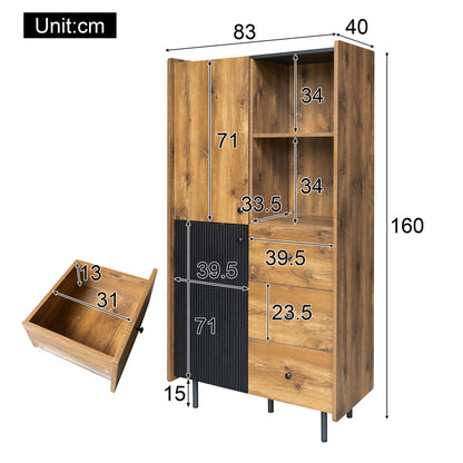 Sideboard - 160 cm hoch, modernes Sideboard mit zwei Türen, drei Schubladen und offenen Regalen