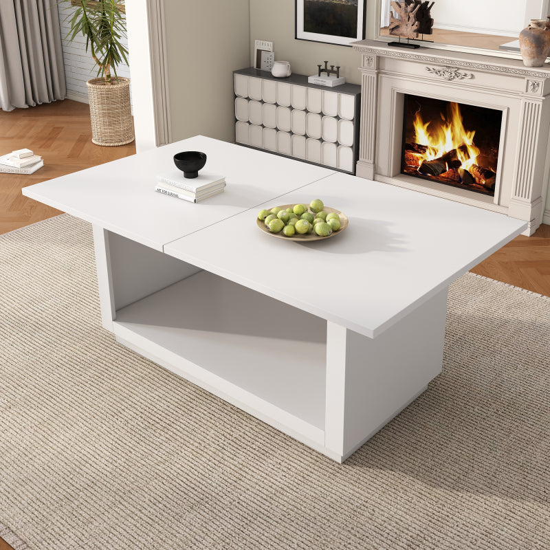 Ausziehbarer Esstisch, quadratischer Esstisch, Couchtisch, Länge 140/180 x Breite 70 x Höhe 76,5 cm, moderner einfacher Esstisch, weiß