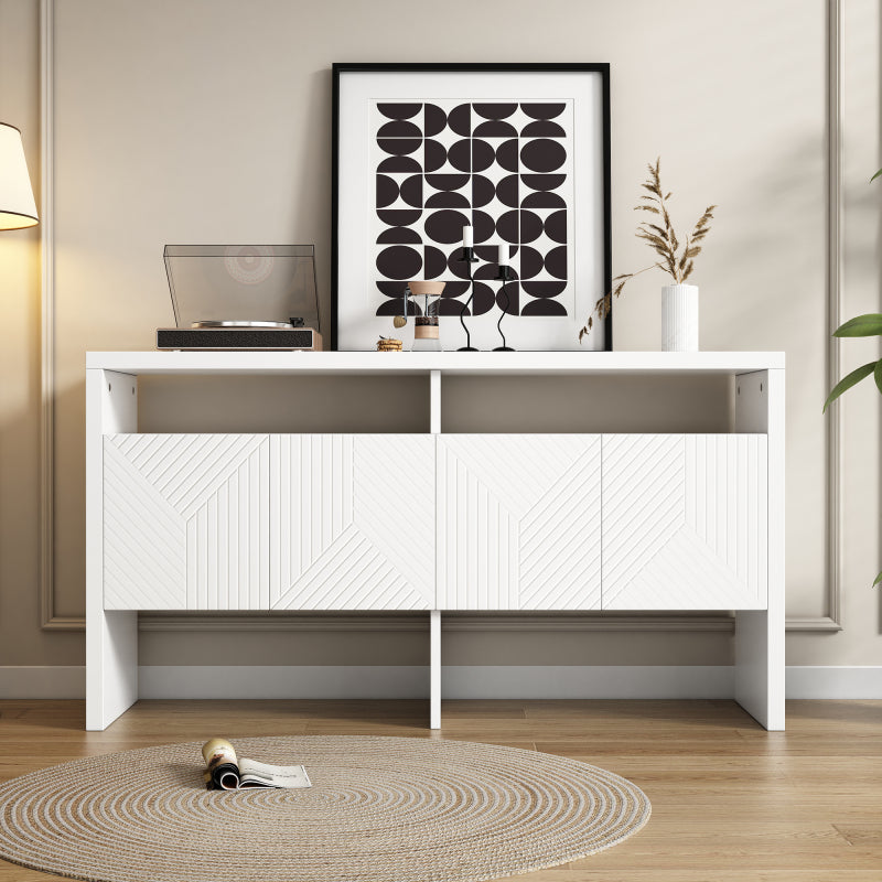 Kommode / Sideboard / Flurschrank mit 2 offenen Fächern und 4 Türen, Weiß