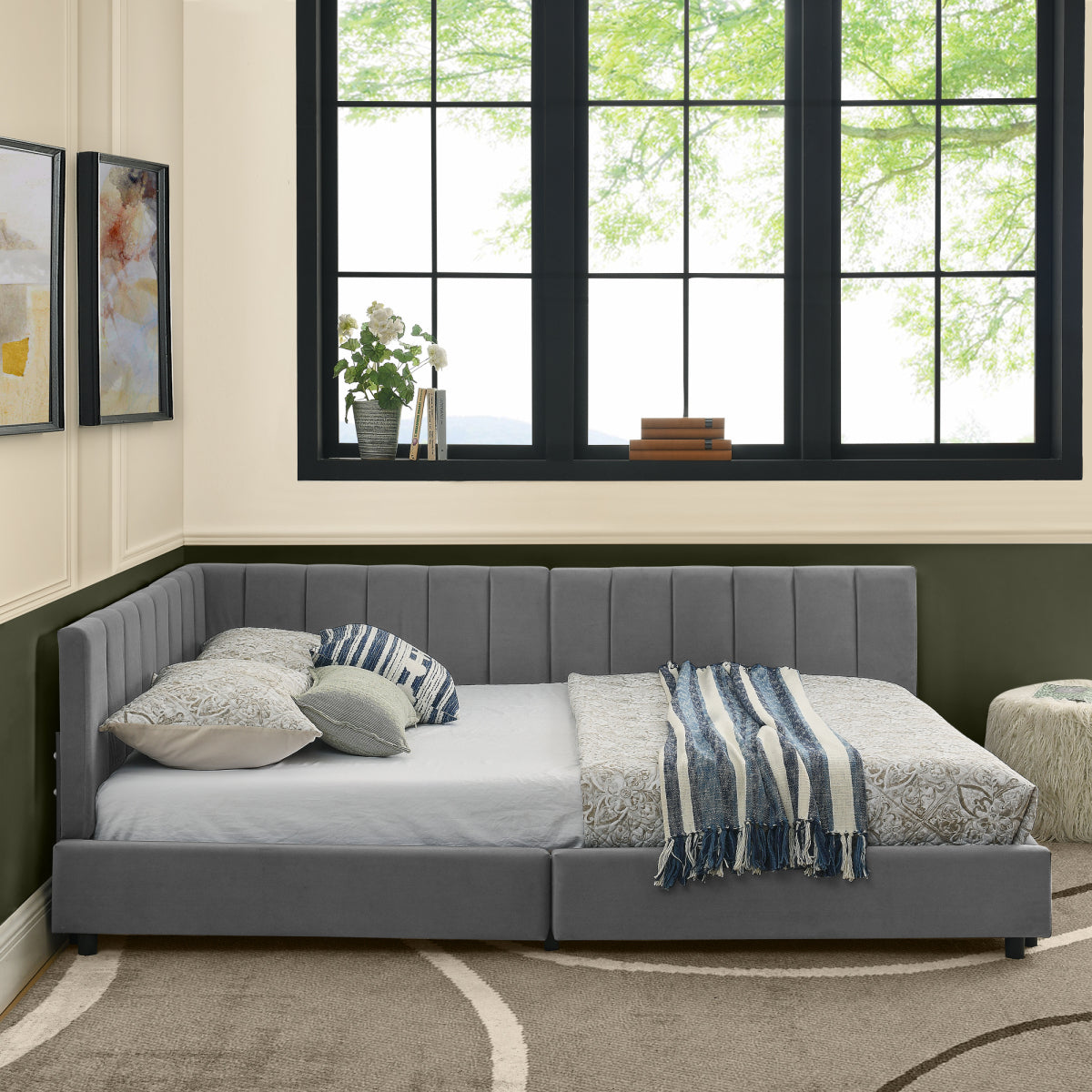 Doppelbett 160×200 cm aus Samt mit hoher Rückenlehne, stabiles Bettgestell aus Holz & Metall, ideal für Schlafzimmer & Familienzimmer, Gray (ohne Matratze)