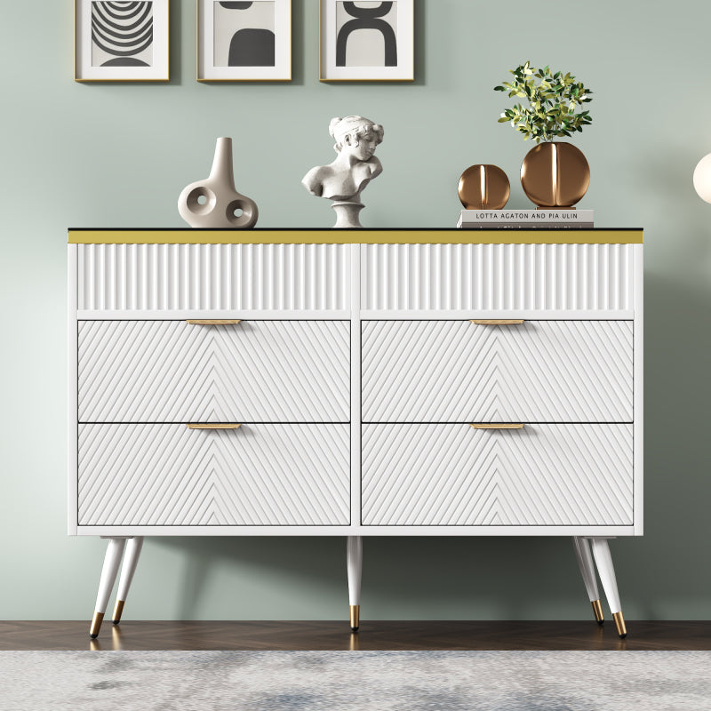 Kommode Sideboard aus Bernstein Glas, Kommode mit 6 Schubladen,Facheinteilung, kippsicher, Hochschrank für Schlafzimmer und alle Wohnräume, 120 x 40 x 76 cm, weiß
