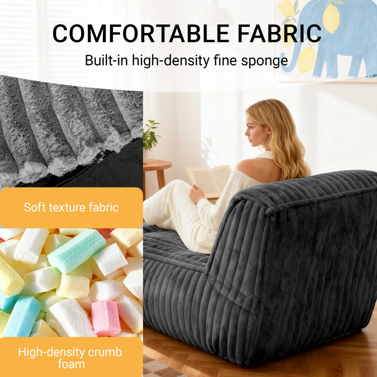 Modulares Bodensofa 160×80 cm, verstellbare Chaise Lounge als Schlafsofa, Cordbezug, ergonomisch, Dunkelgrau