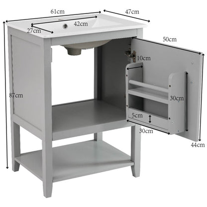 Badmöbel Einzelwaschtisch,Waschtischunterschrank 60 cm mit Keramikwaschbecken,mit Ablage,hellgrau