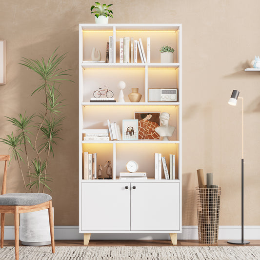 Bücherregal, LED-Farbwechsel-Ambientelicht, Fernbedienung, einfache Form,weiß
