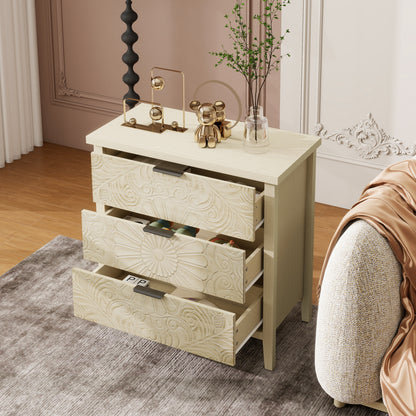 Kommode 80x80 cm Weiß, Anrichte mit 3 Schubladen in 3D-Holzoptik, Sideboard mit Bodengleitschienen & Kippsicherung