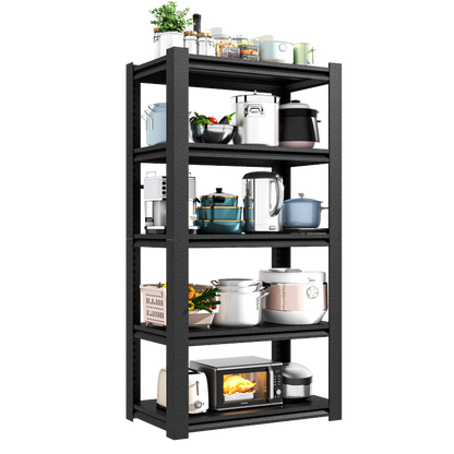 H183cm Schwerlastregal 5 Ebenen – Metall Lagerregal 650kg Tragkraft, Verstellbar, Industrie & Garage, Stabiles Lagerregal, Schwarz, H183cm * B90cm * T40cm
