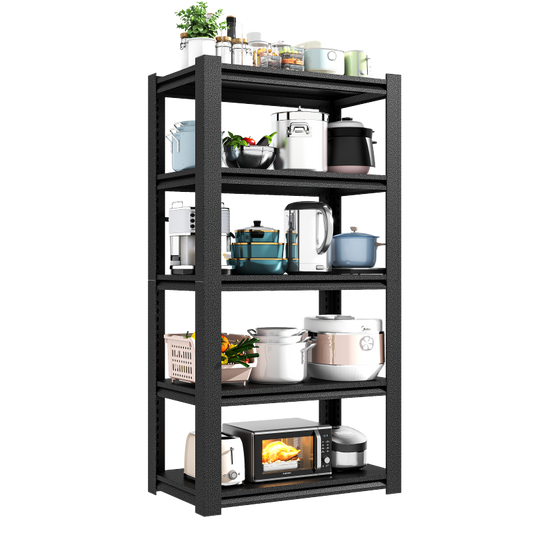H183cm Schwerlastregal 5 Ebenen – Metall Lagerregal 650kg Tragkraft, Verstellbar, Industrie & Garage, Stabiles Lagerregal, Schwarz, H183cm * B90cm * T40cm