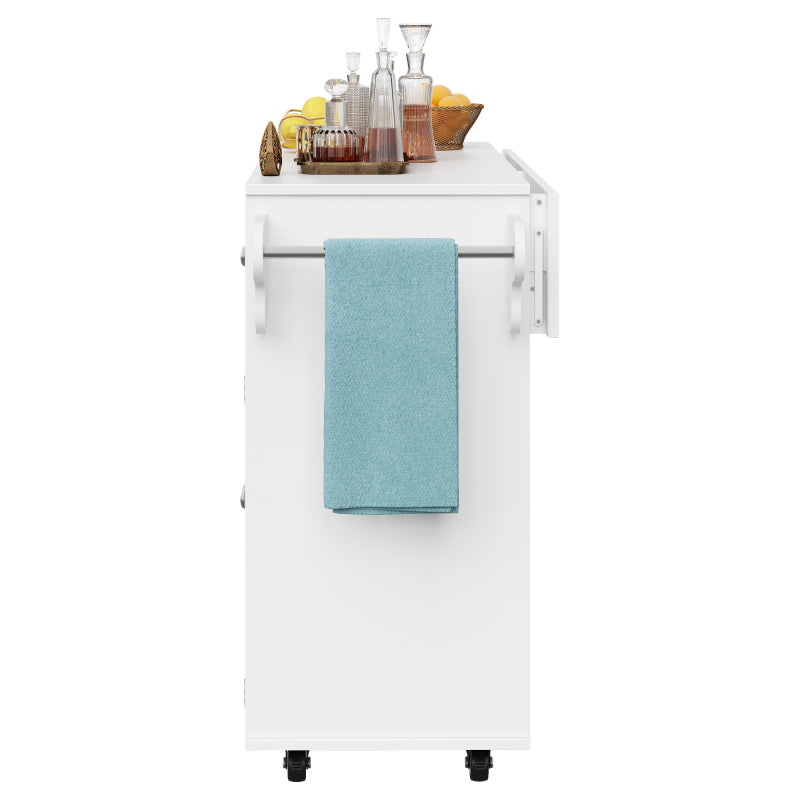 Küchenwagen, herausnehmbarer Speisewagen mit klappbarer Tischplatte, Schranktür mit Snack-Regal, verstellbare Trennwände, 1 Schublade, 4 Räder (2 feststellbar), weiß (105,5*40-60*83cm)