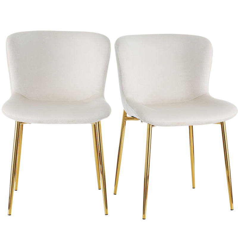 Esszimmerstuhl aus Samt, 2er-set, Loungesessel mit vier Metallfüßen, Beige