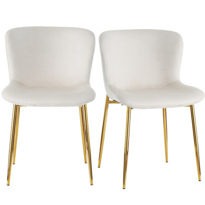 Esszimmerstuhl aus Samt, 2er-set, Loungesessel mit vier Metallfüßen, Beige