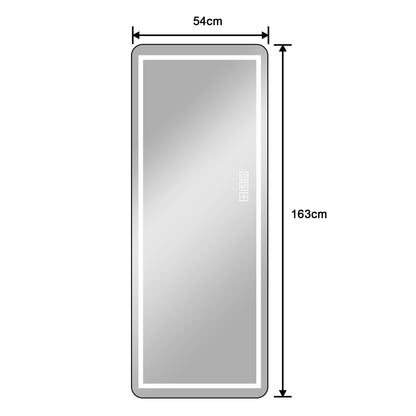 LED Standspiegel 163x54 cm – dimmbar, Aluminiumrahmen, 3 Lichtfarben, Wand- & Bodenmontage, Schwarz