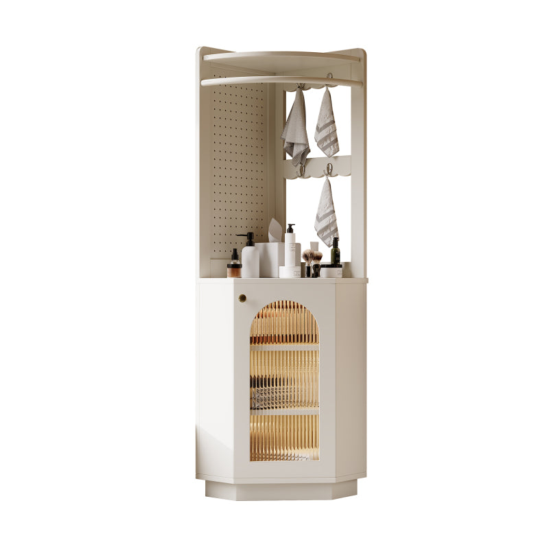 Badschrank mit Lichtleiste, Badmöbel, Eckschrank mit Staufach, offenes Fach mit Haken, mit verstellbaren Einlegeböden, 45 x 45 x 166,6 cm, weiß