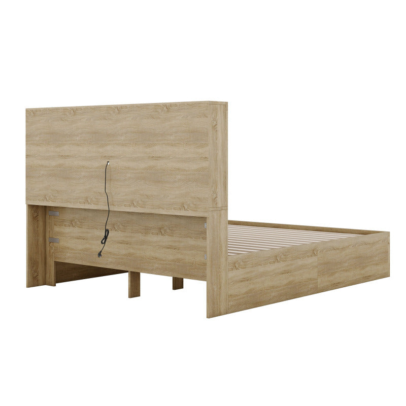 160*200 cm Doppelbett, Kingsize-Plattformbett mit zwei Schubladen am Fußende des Bettes, Kopfteil mit Stauraum, Natur