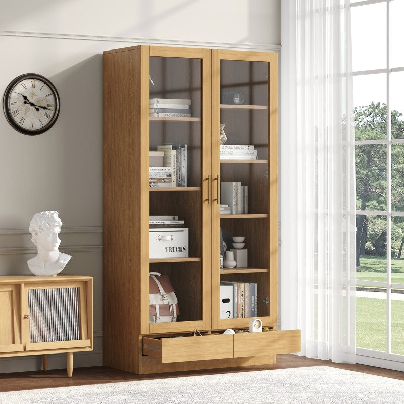 Glasvitrine (Büroschrank/Bücherregal/Aktenschrank/Aufbewahrungsregal) , 80*40*160 cm, Holzfarbe