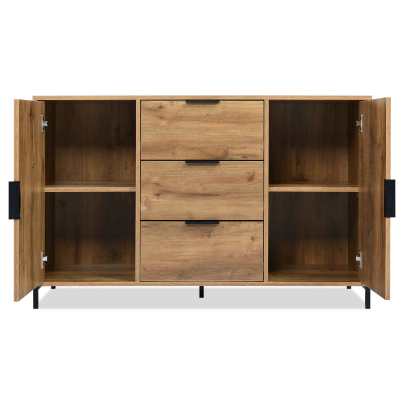 Kommode mit 2 Türen und 3 Schubladen, 120 x 40 x 76 cm in Dunkle Eiche, Verstellbare Ablage, Sideboard Highboard für Schlafzimmer & alle Wohnräume