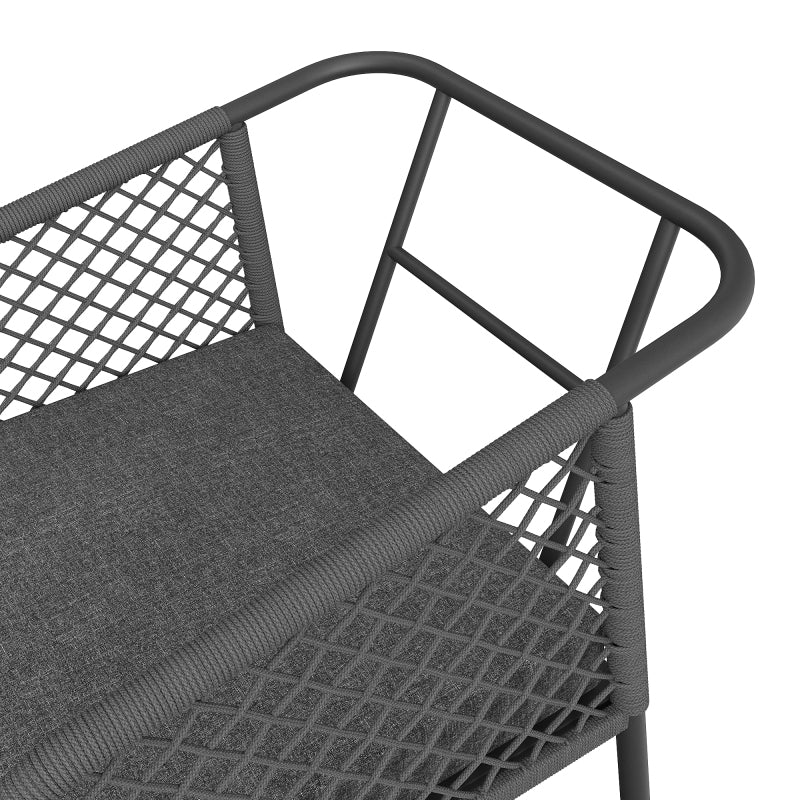 Garten-Lounge-Set, Gartenmöbel-Set aus Seil, Modernes Outdoor-Sofa-Set, graues Seil, Tischplatte aus glattem Glas, inklusive aller Sitz- und Rückenkissen,Loungemöbel, Balkonset , Garten & Terrasse