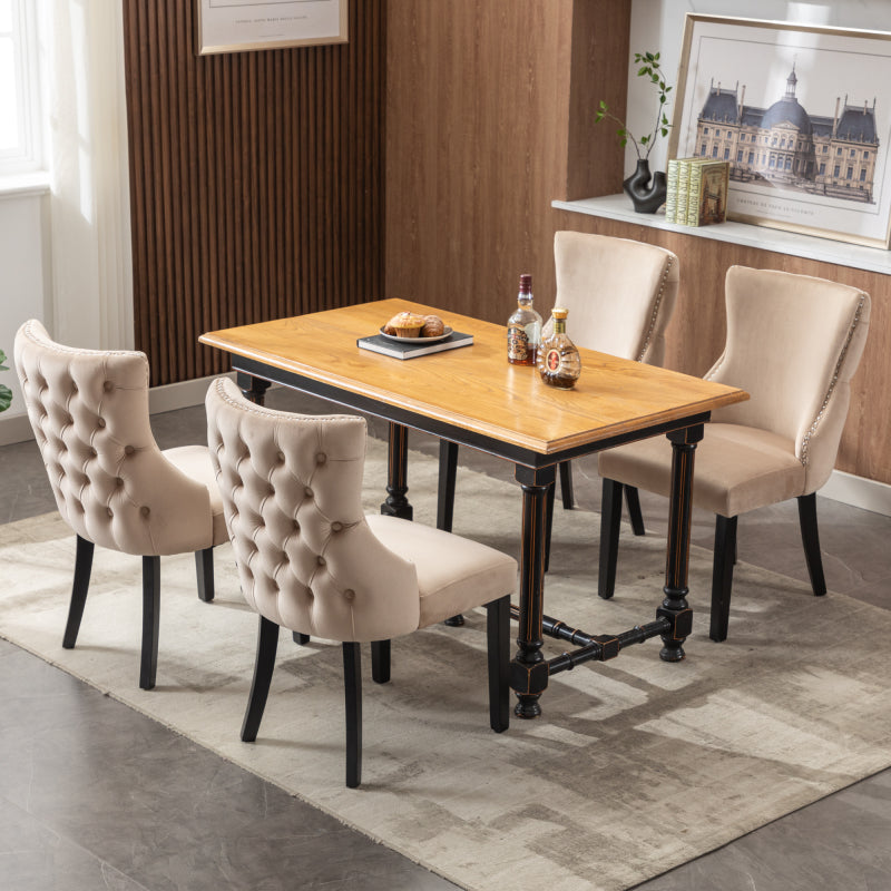 4-Fußstuhl, Stuhl Beige Samt Esszimmerstuhl, mit Knopfsteppung, Gestell aus Massivholz, Beige(Set, 4 St)
