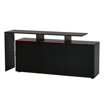 same N625P283229230W Kommode, Sideboard mit LED, Wohnzimmermöbel in Schwarz Hochglanz, Wohnzimmerschrank, Standschrank, TV-Schrank, Wohnzimmerwand, Highboard, Mehrzweckschrank, Buffetschrank Esszimmer