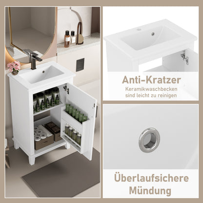 51x34x83cmBodenstehender Badezimmerschrank, Waschtisch, Waschtisch,komplett lackiert, Türregale, verstellbare Regale, integriertes Keramikwaschbecken, geeignet für kleine Räume, weiß