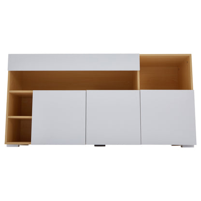 LED Sideboard Breite 140cm, Multifunktionales Sideboard,Kommode, Highboard , Luxuriöses Sideboard für Wohnzimmer, Eckschrank für Flur, Schrank für Schlafzimmer, Weiß und Eiche