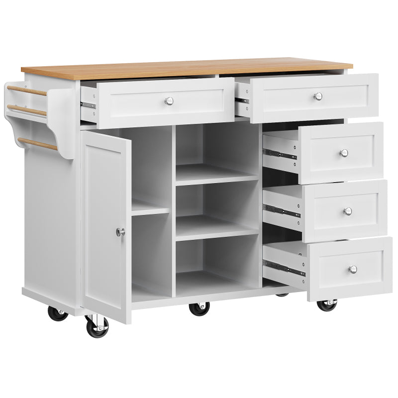 Speisewagen (134 x 46 x 92 cm), moderner und einfacher weißer Speisewagen, kombiniertes Schubladen-Aufbewahrungsschrank-Design, mobiles und festes Dual-Use-Design, geeignet für Privat- und Gewerbeküch