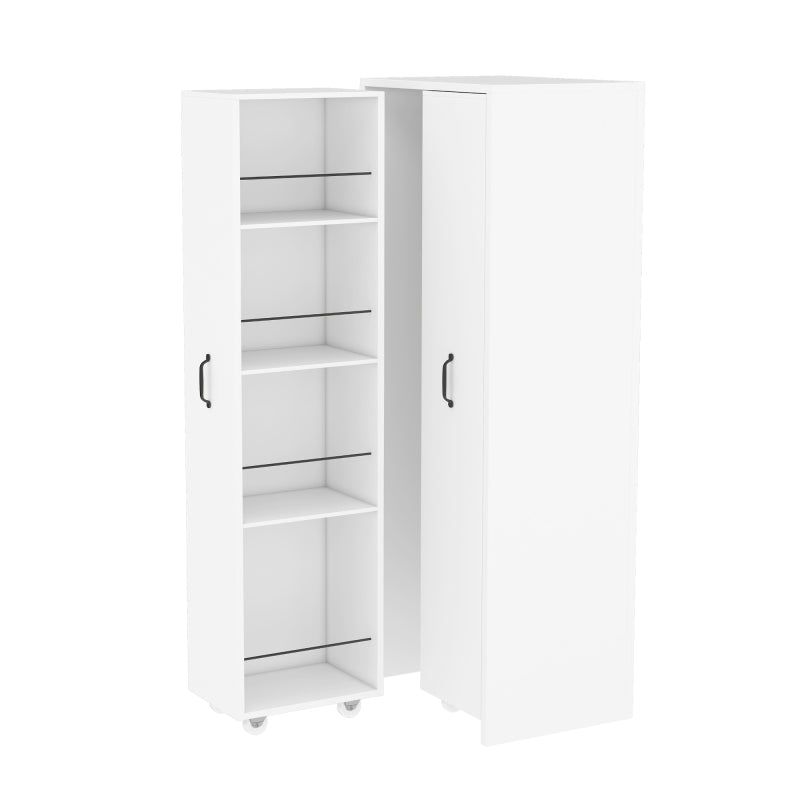 Erweiterbares Bücherregal mit Rollen – 4 Ebenen, Links und rechts austauschbar, MDF, 20 kg Tragkraft pro Ebene, leise Lenkrollen, weiß