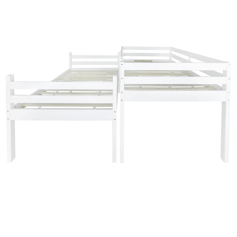 Etagenbett für Kinder, Kinderbett mit Schuhregale und Schließfächer, Bett aufgeteilt in 2 Einzelbetten, Jugendbett, Einzelbett, Weiß, 90x200cm.