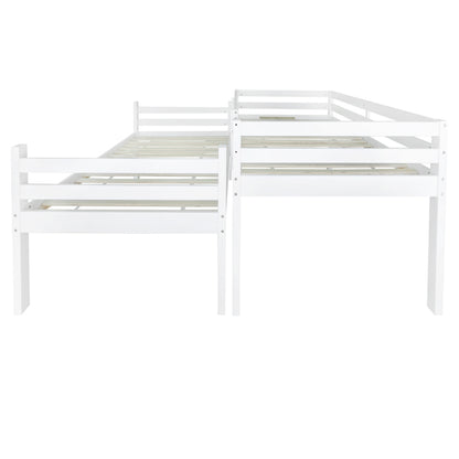 Etagenbett für Kinder, Kinderbett mit Schuhregale und Schließfächer, Bett aufgeteilt in 2 Einzelbetten, Jugendbett, Einzelbett, Weiß, 90x200cm.