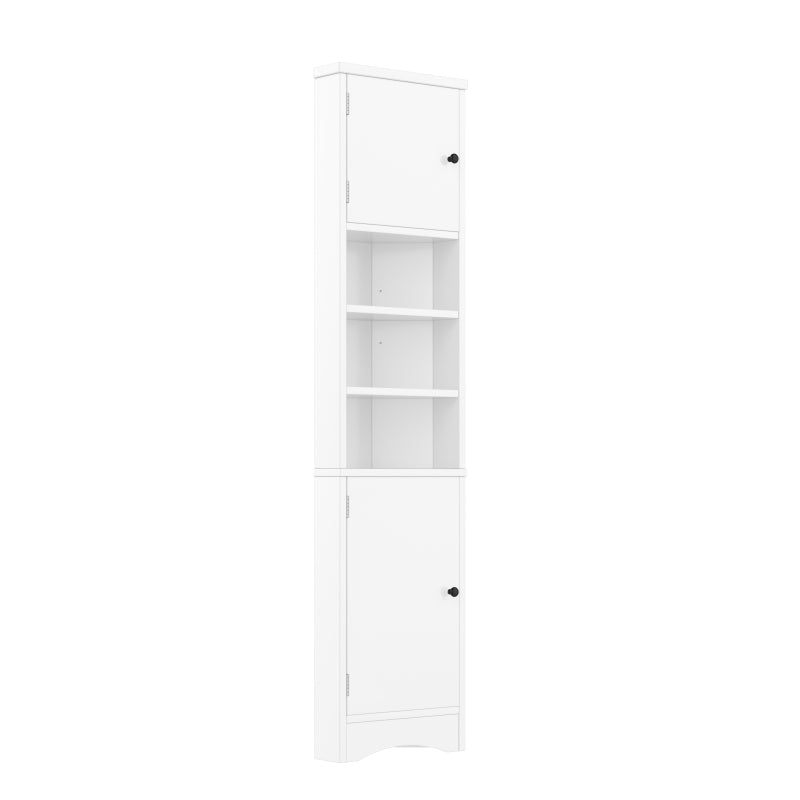 36.5 x 24.5 x 170cmDreieckiger Badezimmerschrank, feuchtigkeitsbeständiger Lack, drei offene Ablagefächer, Doppeltüren, verstellbare Einlegeböden, platzsparend, weiß