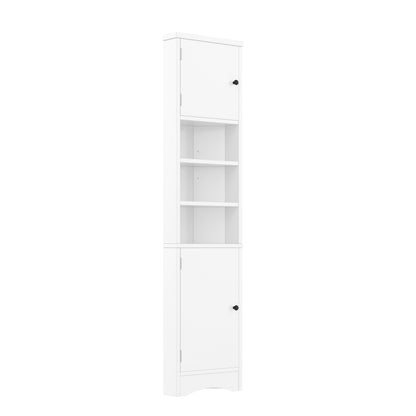 36.5 x 24.5 x 170cmDreieckiger Badezimmerschrank, feuchtigkeitsbeständiger Lack, drei offene Ablagefächer, Doppeltüren, verstellbare Einlegeböden, platzsparend, weiß