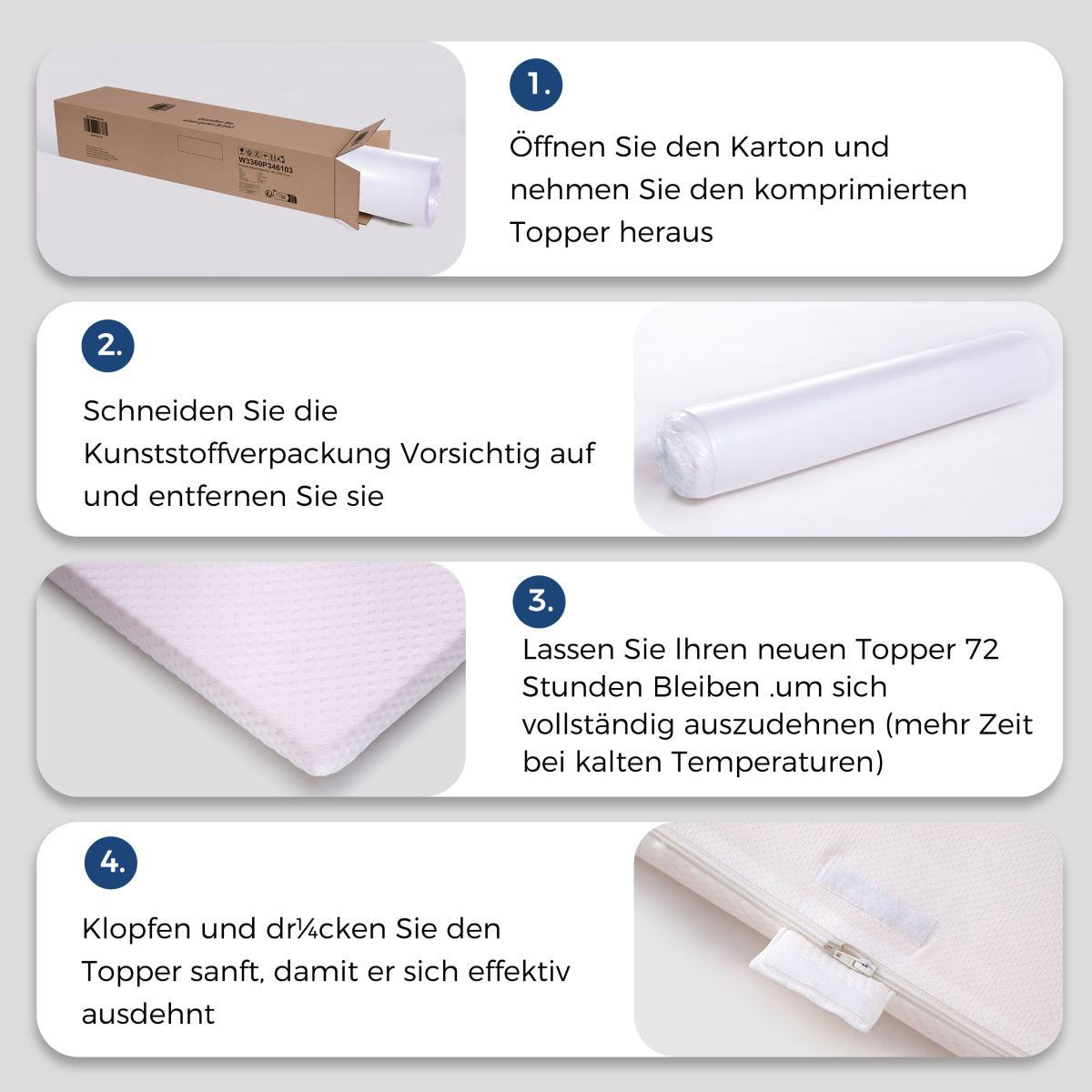 Schaumstoff-Matratze/Topper 160x200 cm, H3, 5cm Höhe, Öko-TEX, Waschbar