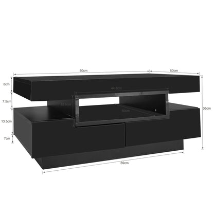 Couchtisch, Hochglanzoberfläche, mit LED-Lichtleiste, vier Schubladen vorne und hinten, großer Stauraum