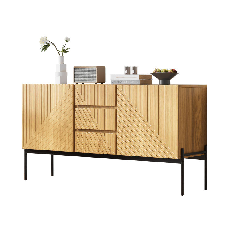 Sideboard mit 2 Türen und 3 Schubladen,Metallbeinen, TV-Schrank,Buffet, Kommode mit Linien-Design