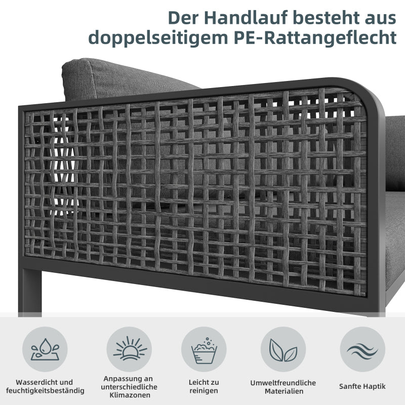 Garten-Lounge-Set, Rattan-Möbel-Set für 6-7 Personen, Ecksofa mit verzinktem Eisengestell, verstellbare Beine, inklusive aller Sitz- und Rückenkissen, grau