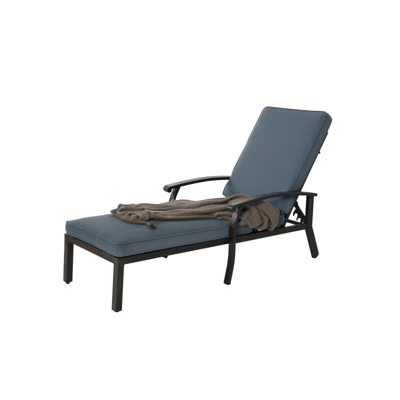 Lounge Patio Chair with Cotton Cushion, Adjustable Reclining Rust-Resistant Aluminum  Poolside Chaise Lounge Furniture, Waterproof Blue Cushion (1pc)