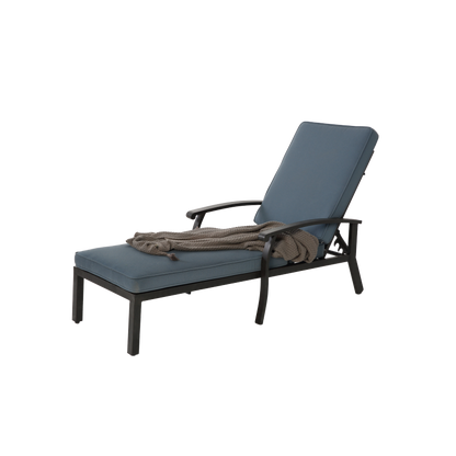 Lounge Patio Chair with Cotton Cushion, Adjustable Reclining Rust-Resistant Aluminum  Poolside Chaise Lounge Furniture, Waterproof Blue Cushion (1pc)