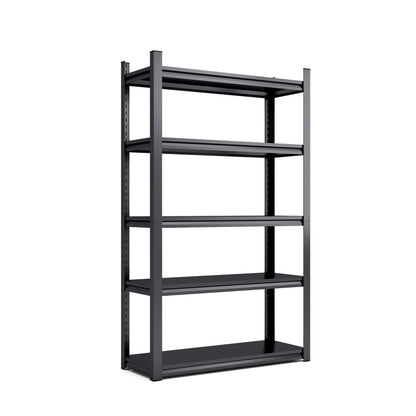 H198cm Schwerlastregal 5 Ebenen – Metall Lagerregal 650kg Tragkraft, Höhenverstellbares Industrieregal für Garage, Keller & Werkstatt, Schwarz, H198cm × B120cm × T45.7cm