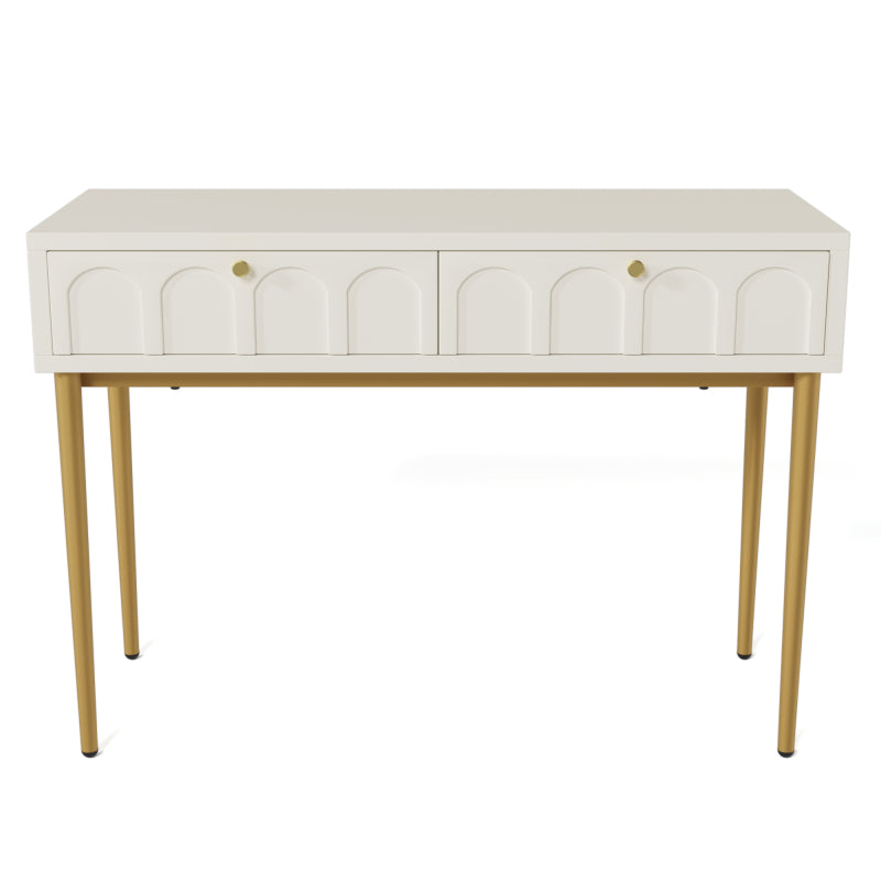 Schminktisch mit 2 Schubladen 76.5cm Höhe ,Kommode Schlafzimmer Highboard Weiss Sideboard Schubladenkommode Kommode für Schlafzimmer, Creme-Weiß -H76.5/B100/T45 cm
